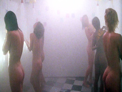 Naked girls taking a shower in scene from a horror movie