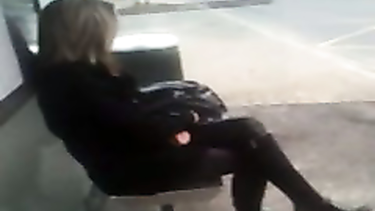 Cumming on a dreamy girl at the bus stop