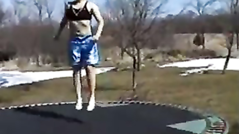 Pounding my girlfriend on the trampoline