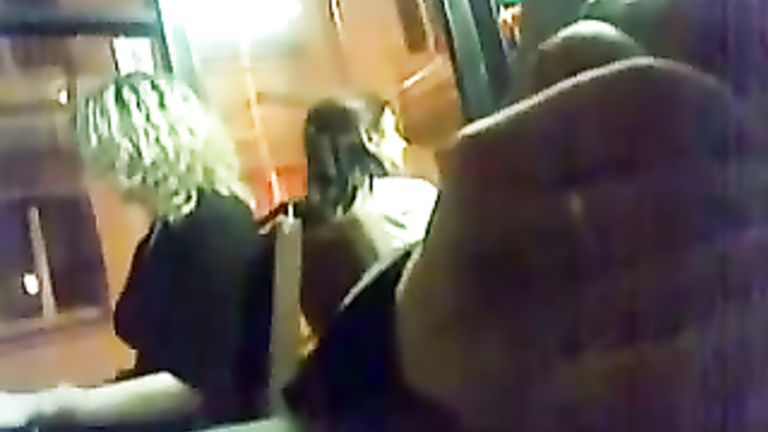 Lovely blonde sees him stroking on the bus