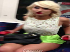 Stupid bimbo pisses on the train as friends film her