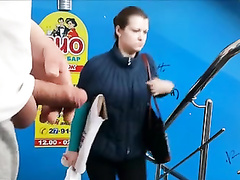 Pretty Russian girl caught a man jacking off in the public place