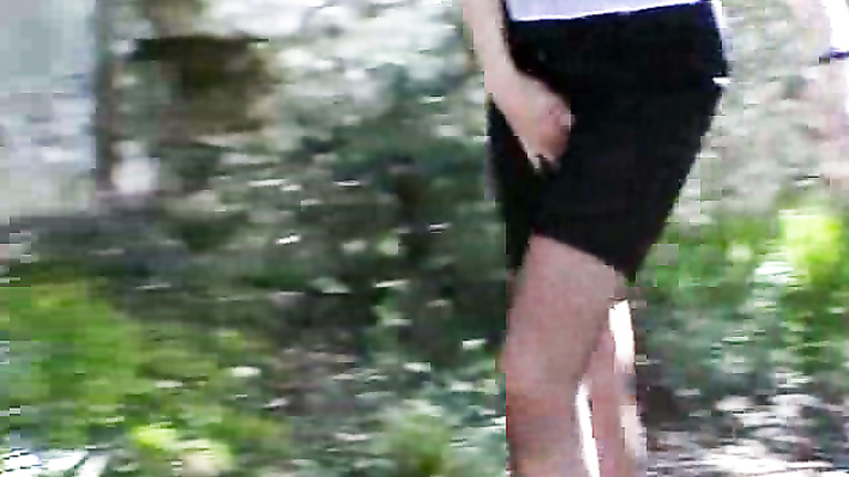 Desperate woman in skirt relieves herself into her underwear