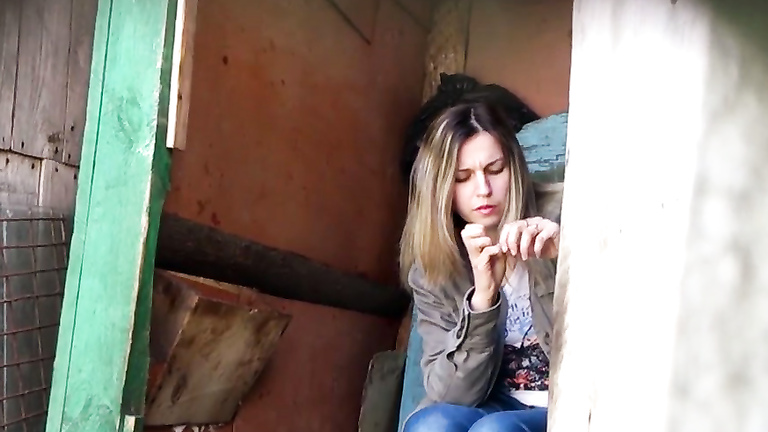 Outdoor perv films pretty Russian girl going to the toilet