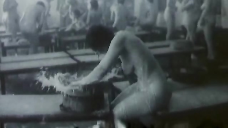 Vintage video in a nude female bathhouse