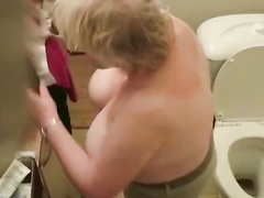 Ceiling camera footage of topless granny with huge tits