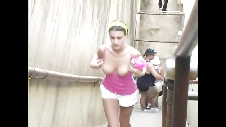 Running with her nice tits out