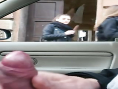 Stroking penis in the car and getting spotted