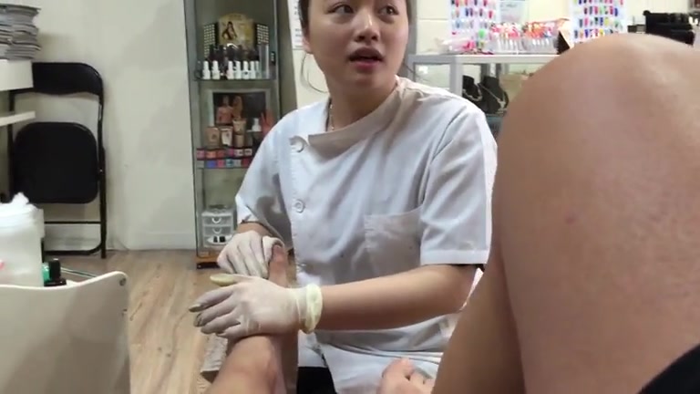Ejaculating during a pedicure from an Asian girl ...
