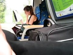 Slowly stroking his dick on the public bus