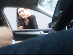 Car wanking as a woman scolds him
