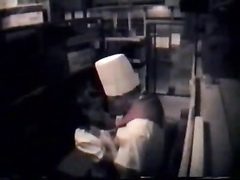 Restaurant employees copulate in the supply room