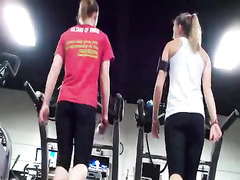 Athletic asses in spandex on the treadmill