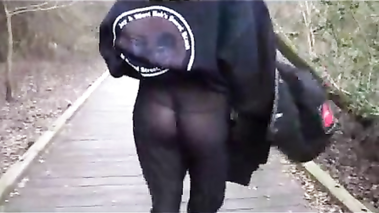 Wife goes for a hike in sheer pants