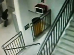 Desperate girl peeing on the floor on security cam footage
