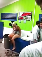 Nasty blonde takes a piss in the sink