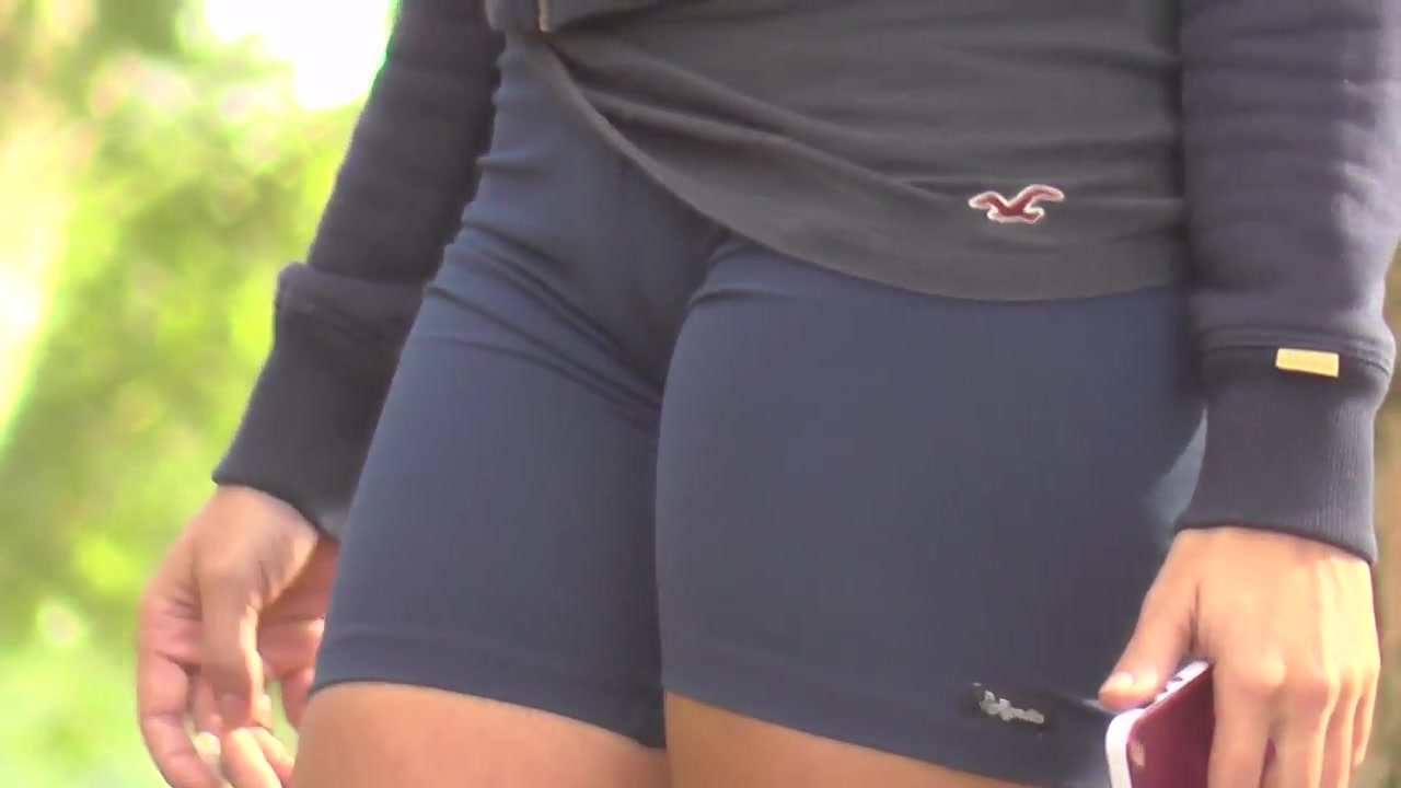 Girl in the skintight sporty shorts has a sexy cameltoe voyeurstyle picture