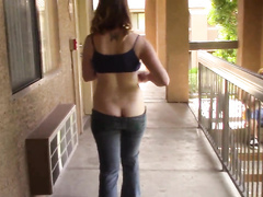 Chick flashing her tits and ass at the apartment complex