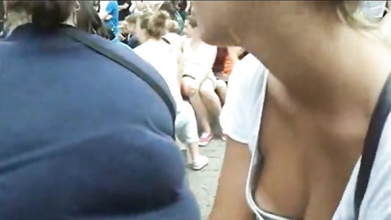 Peer down her shirt in public for a nipple voyeurstyle