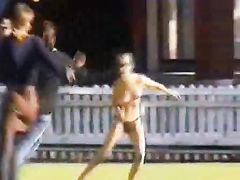Streaking girl eludes security guards skillfully