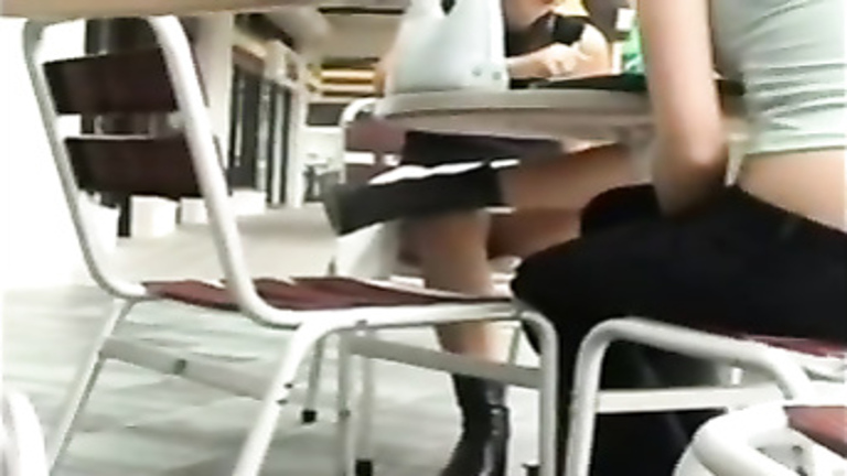 coworker brown skirt black panties at cafe