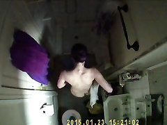 Bathroom ceiling cam shows my wife’s morning routine