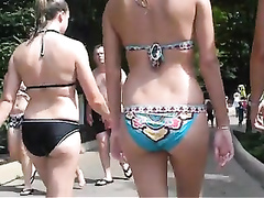 Miami beauties in bikini bottoms go for a walk