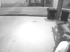 Her long piss is caught on security cam