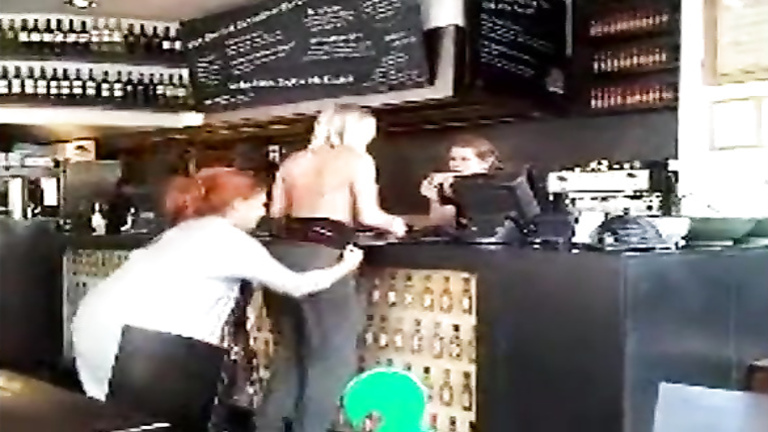 Naughty chick sharking her friend in public