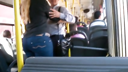 Beautiful big booty in jeans on the bus