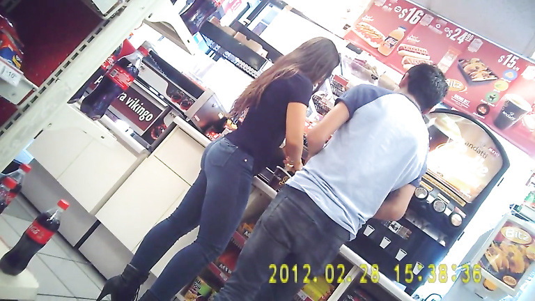 Tight jeans make for a fine Brazilian booty at the store