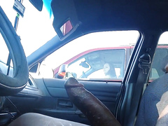 Flashing big black cock to a lady in a car