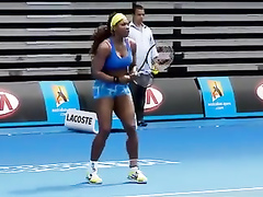 Serena Williams warms up in skintight spandex