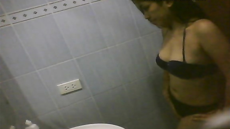 Latin girl strips everything off in her bathroom