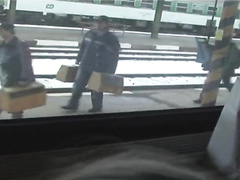 Blowjob on a train at the station