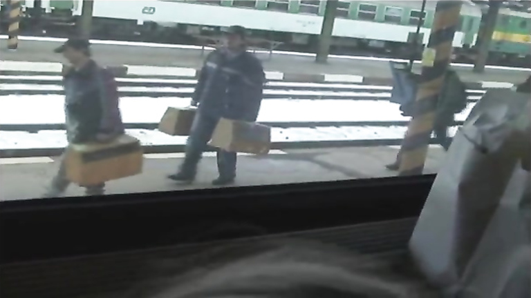 Blowjob on a train at the station