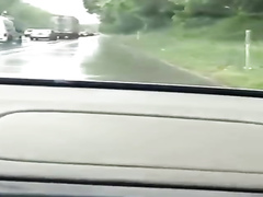 Shameless doll makes water on the highway