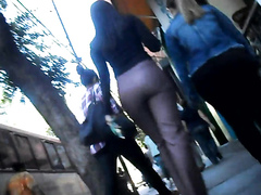 Leather pants on a hot ass lady in public