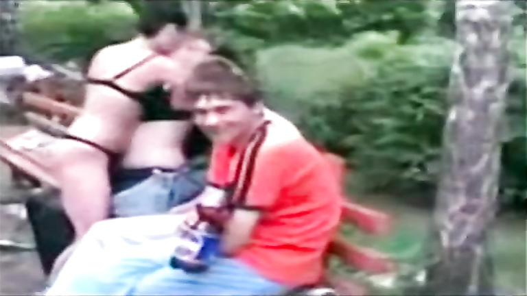 Russian hookers in underwear hook up on a public bench