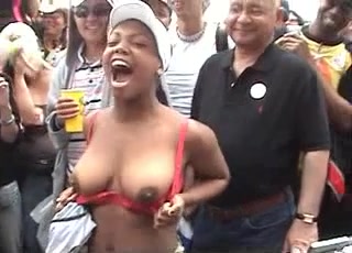 Naughty amateurs flashing boobs in public